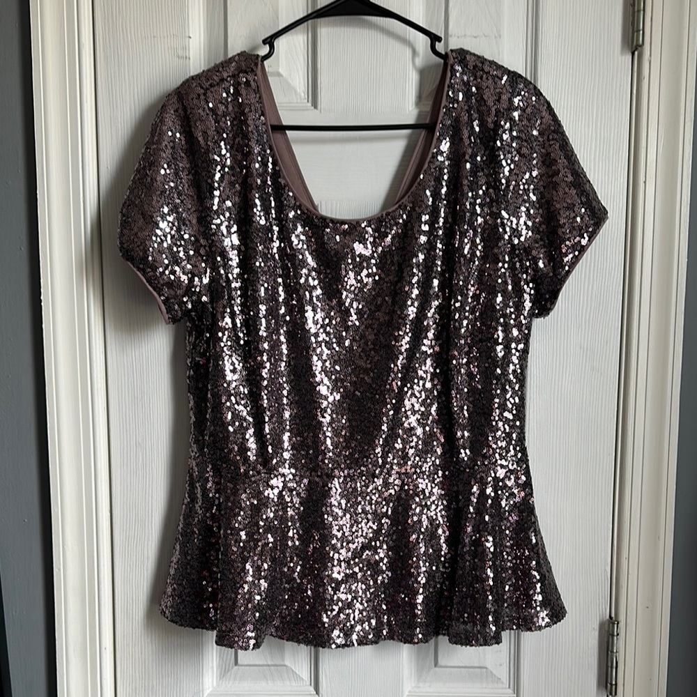 Forever 21 Sequin Peplum Blouse in Brown